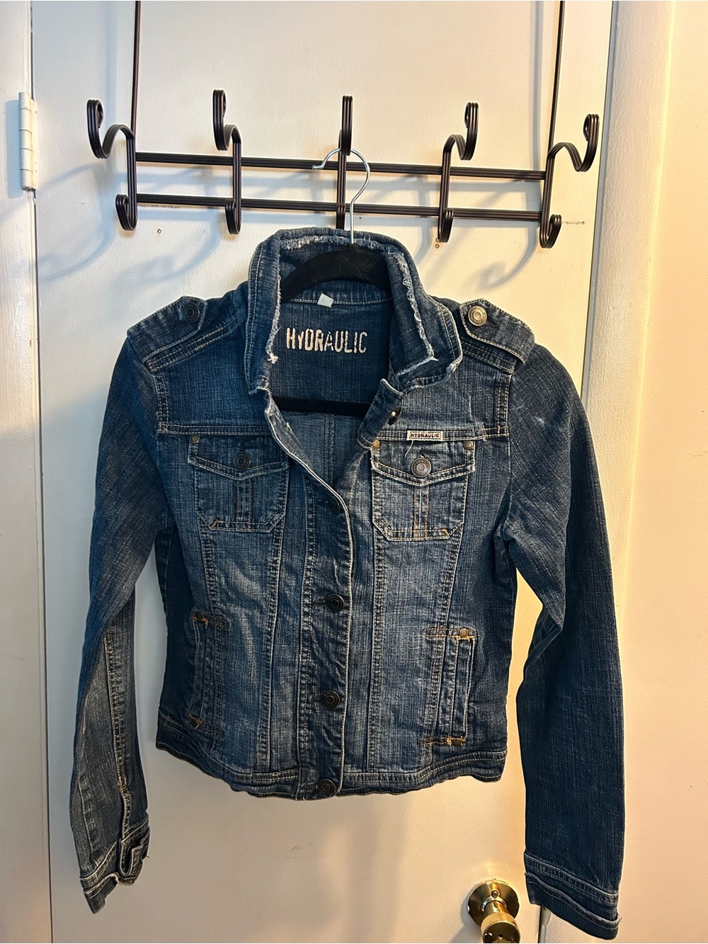 Hydraulic Blue Denim Jacket with Gold Logo